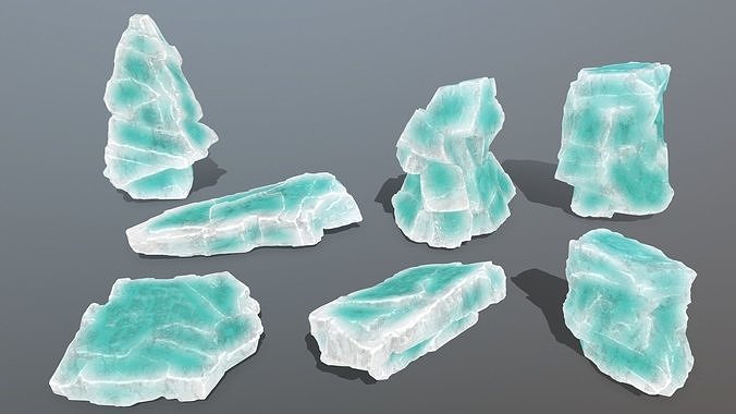 Ice Set quartz crystal Low-poly 3D model