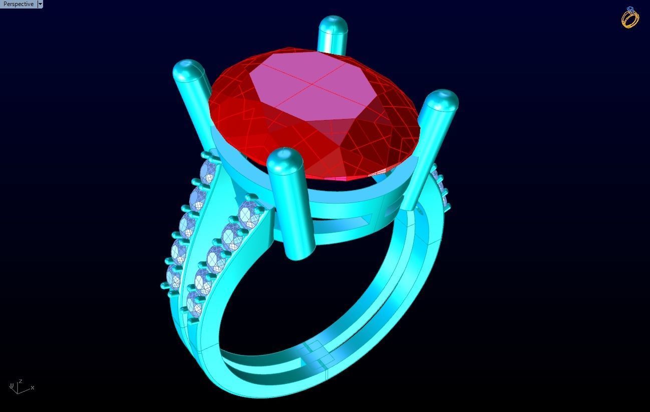 Gemstone rings - Oval stone ring - Diamond rings - N3023 3D print model_12