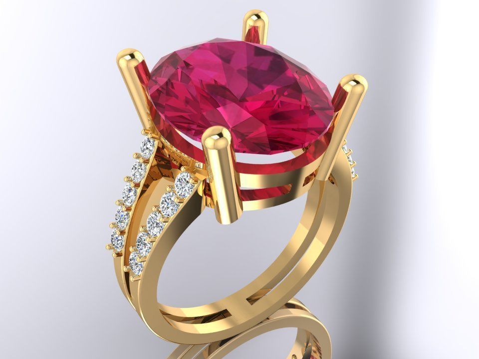 Gemstone rings - Oval stone ring - Diamond rings - N3023 3D print model_3