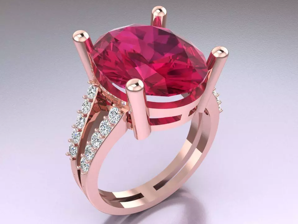 Gemstone rings - Oval stone ring - Diamond rings - N3023 3D print model_0