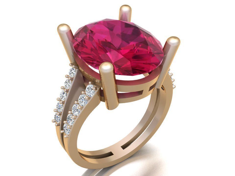 Gemstone rings - Oval stone ring - Diamond rings - N3023 3D print model_6