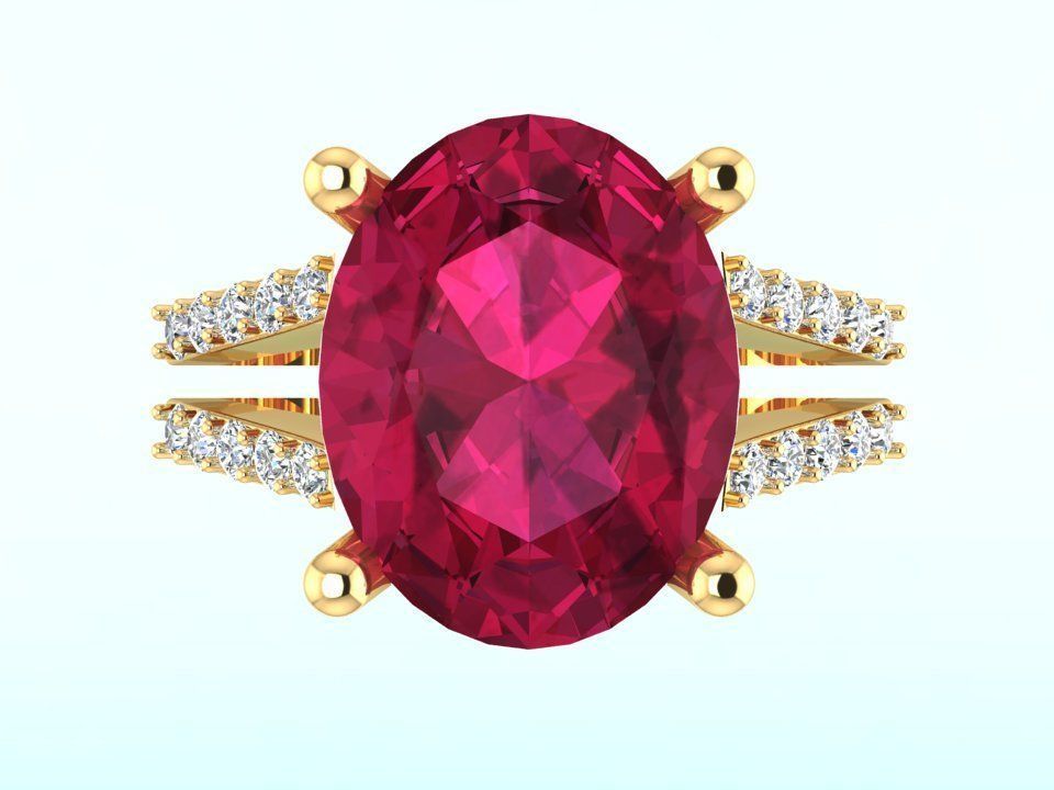 Gemstone rings - Oval stone ring - Diamond rings - N3023 3D print model_7