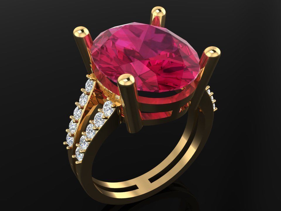 Gemstone rings - Oval stone ring - Diamond rings - N3023 3D print model_1