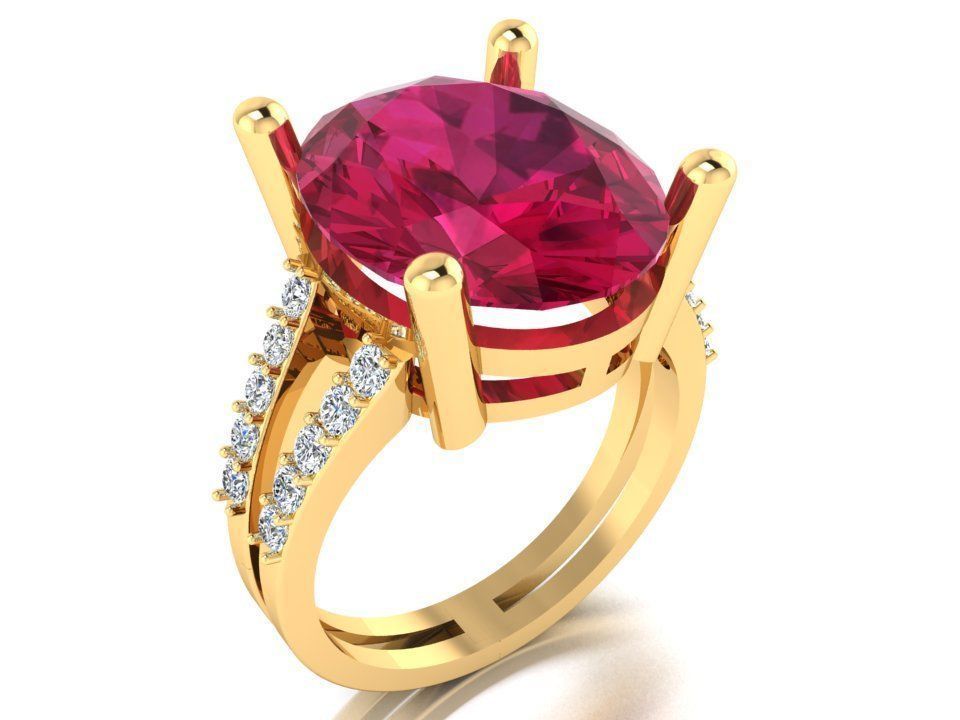 Gemstone rings - Oval stone ring - Diamond rings - N3023 3D print model_5