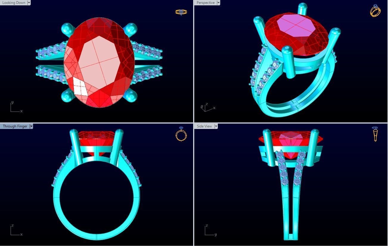 Gemstone rings - Oval stone ring - Diamond rings - N3023 3D print model_9