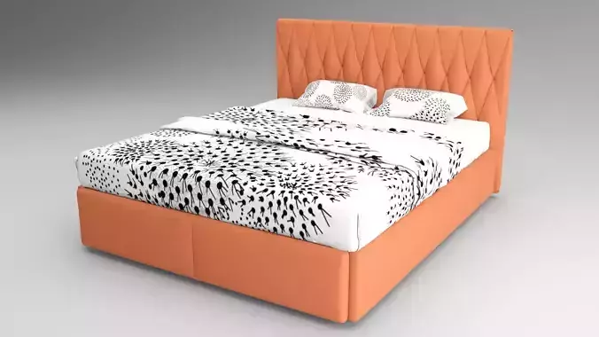 BED 3D MODEL orange upholstered
