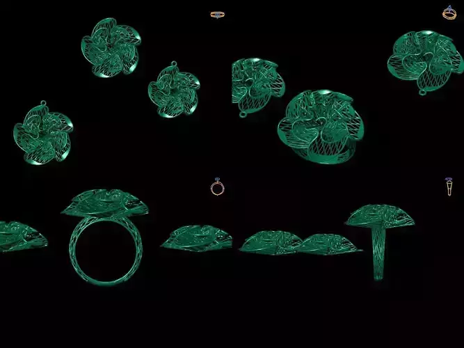 complete Set 2 emerald earrings and rings
