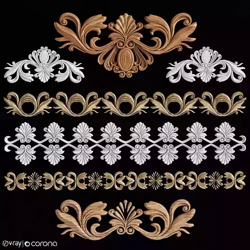 Plastering set of ornate ornaments