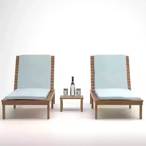 sunchair two lounge chairs and bottle of wine