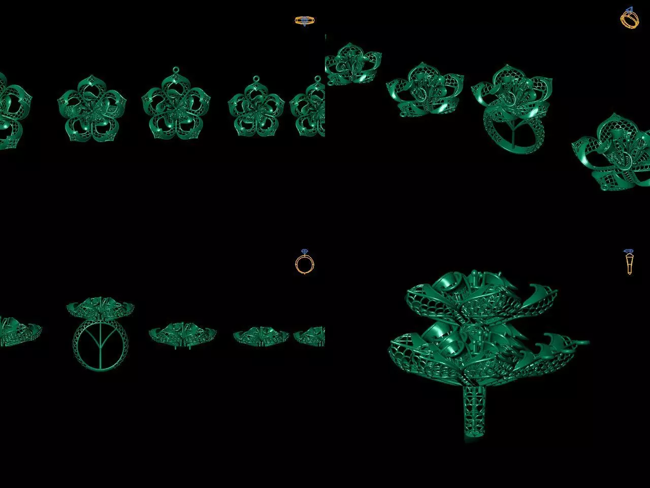 Complete Set 5 of earrings and rings 3D print model_0