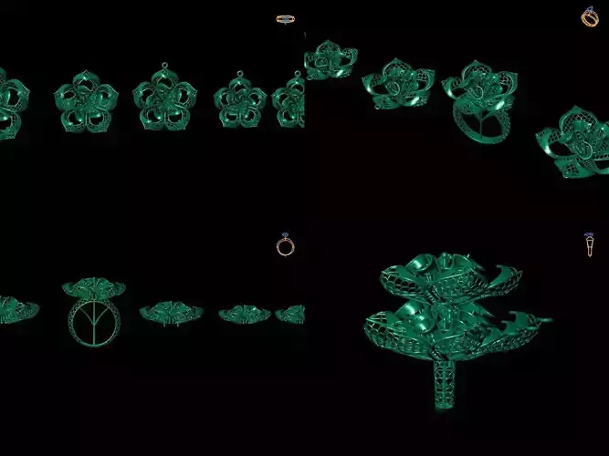 Complete Set 5 of earrings and rings