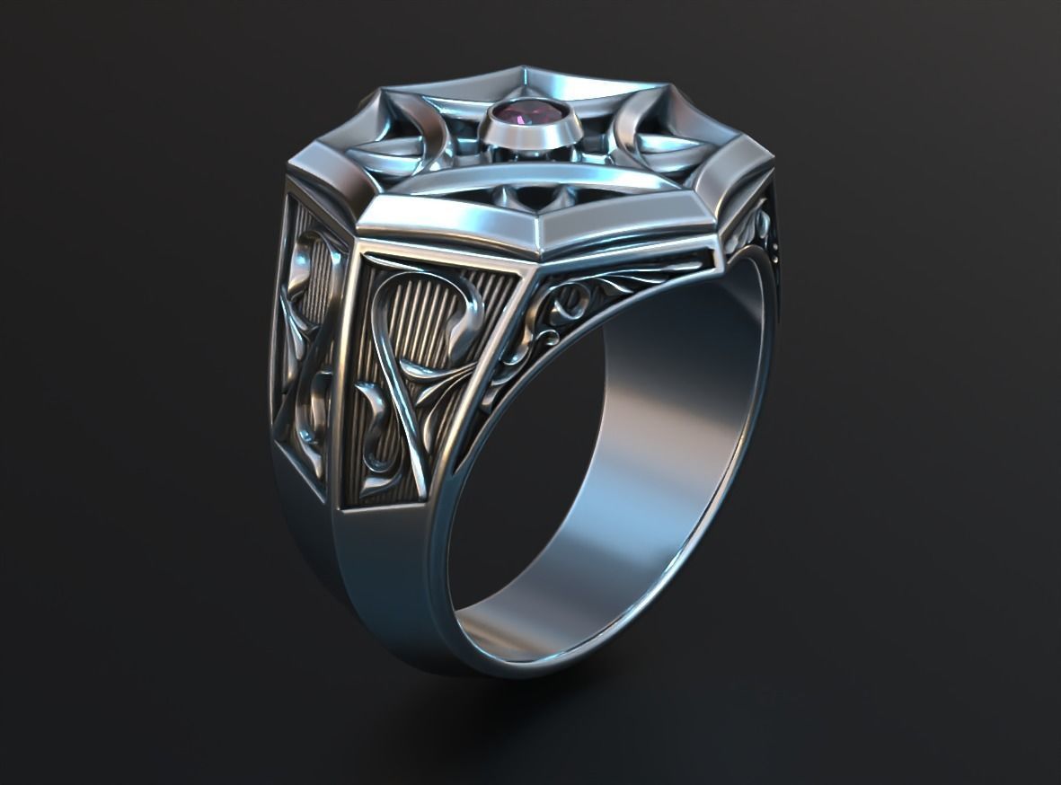 Stylish mens ring with vintage patterns 661 3D print model_1