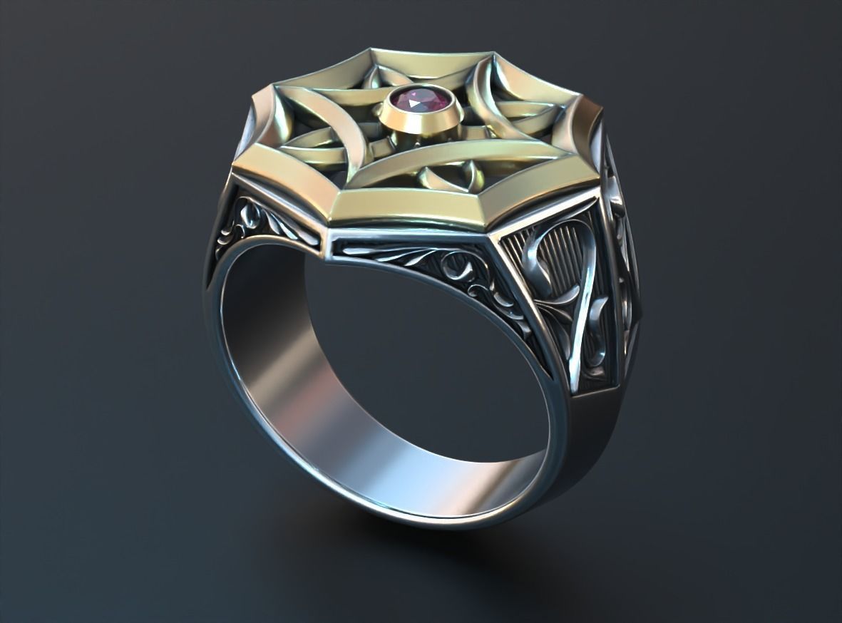 Stylish mens ring with vintage patterns 661 3D print model_3