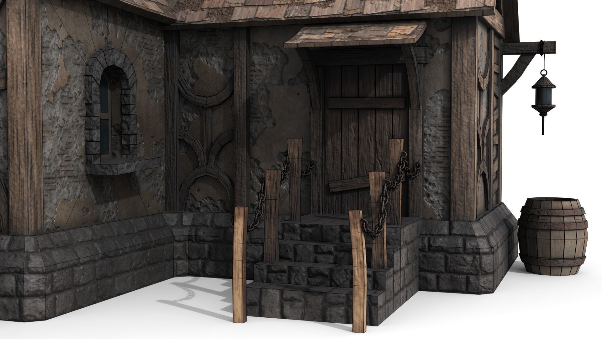 Medieval House Low-poly 3D model_19