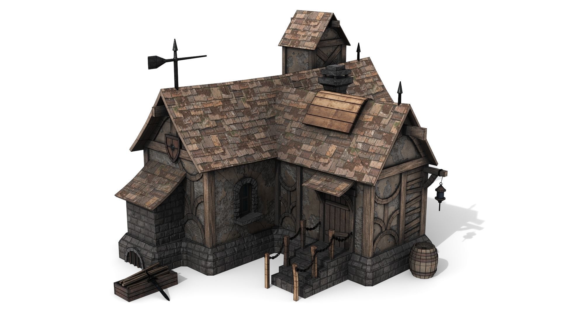 Medieval House Low-poly 3D model_10