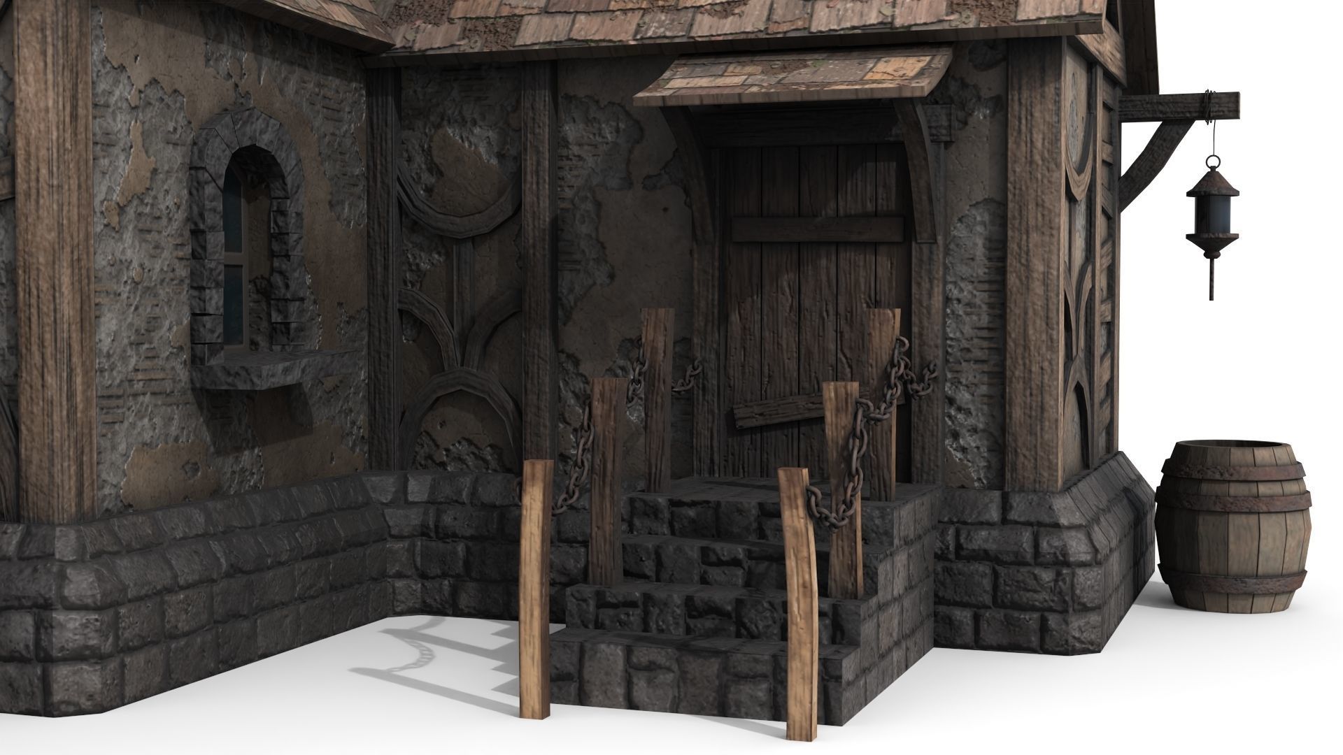 Medieval House Low-poly 3D model_9