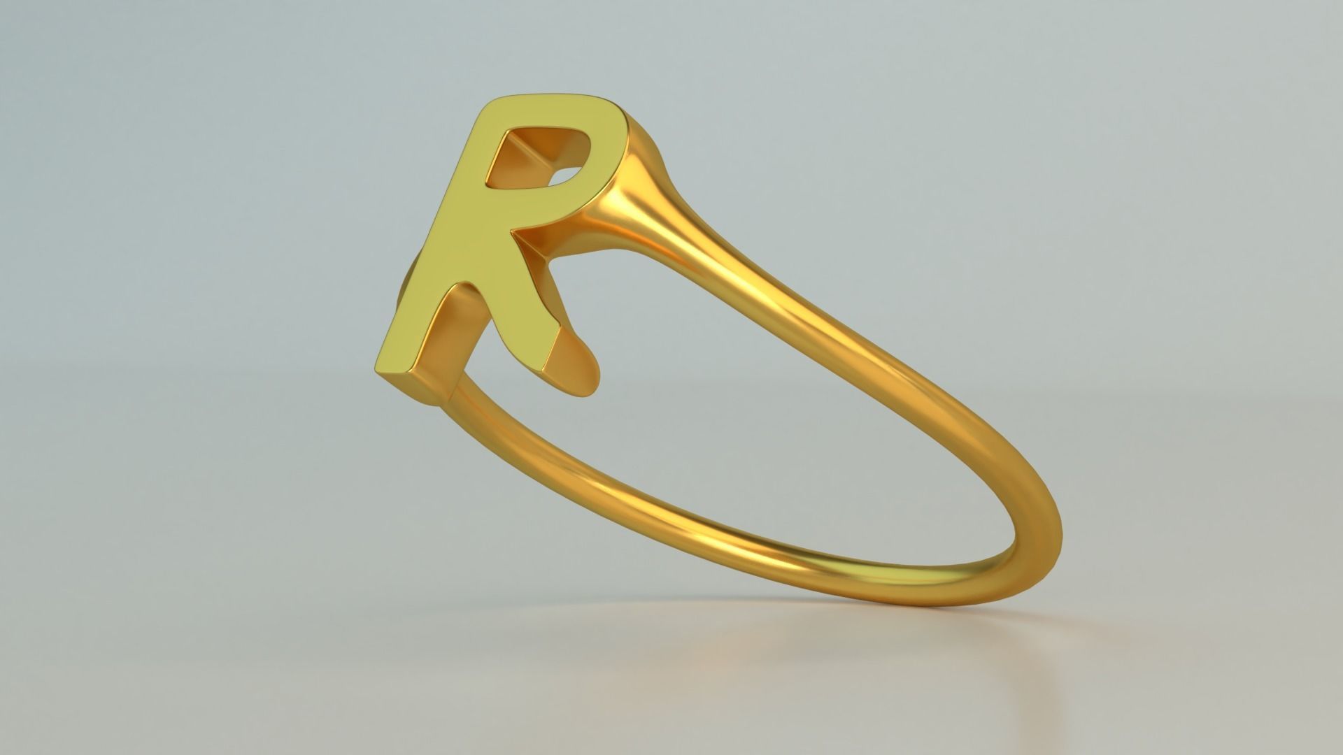 Ring R gold with letter 3D model_1