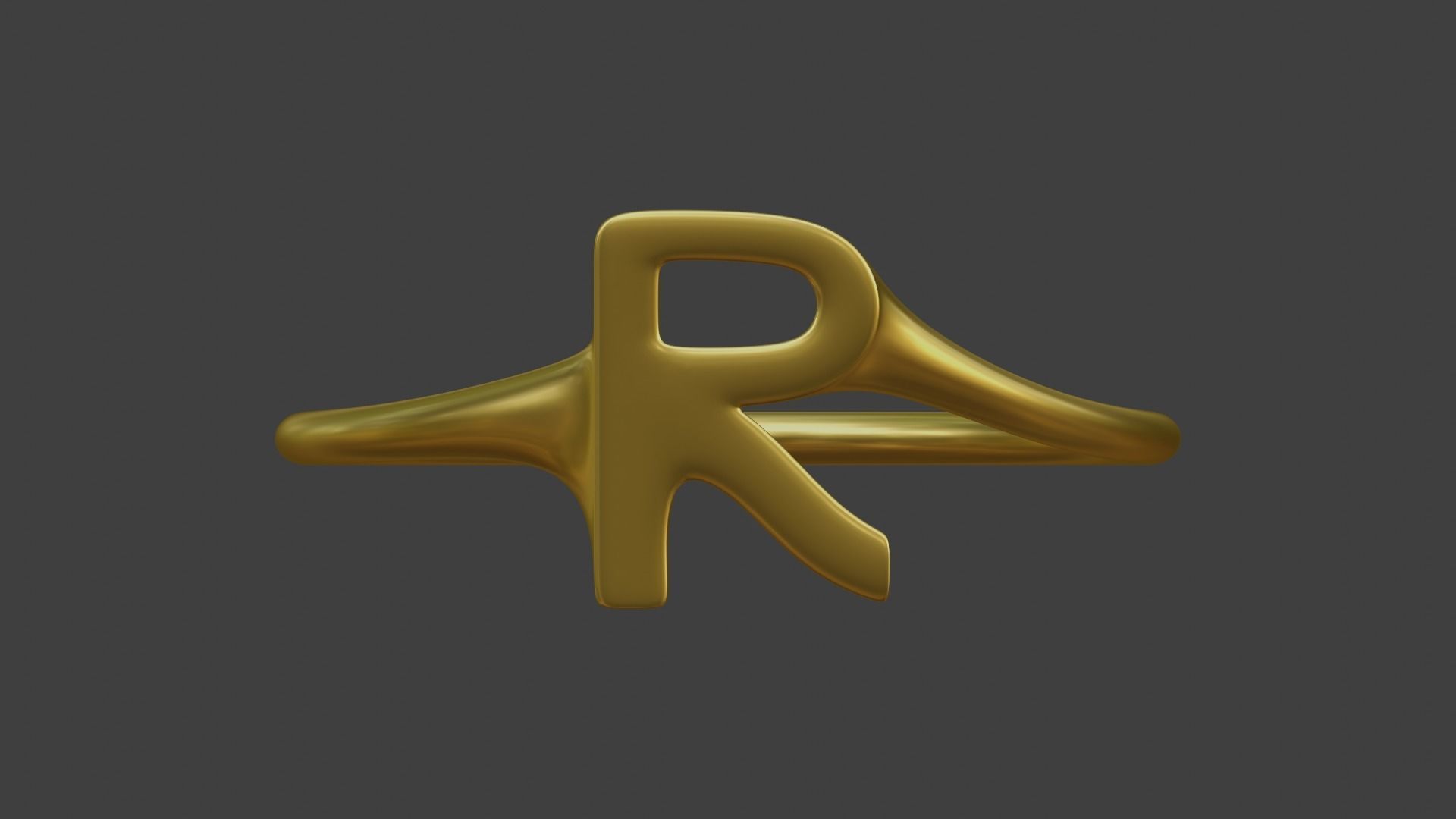 Ring R gold with letter 3D model_2