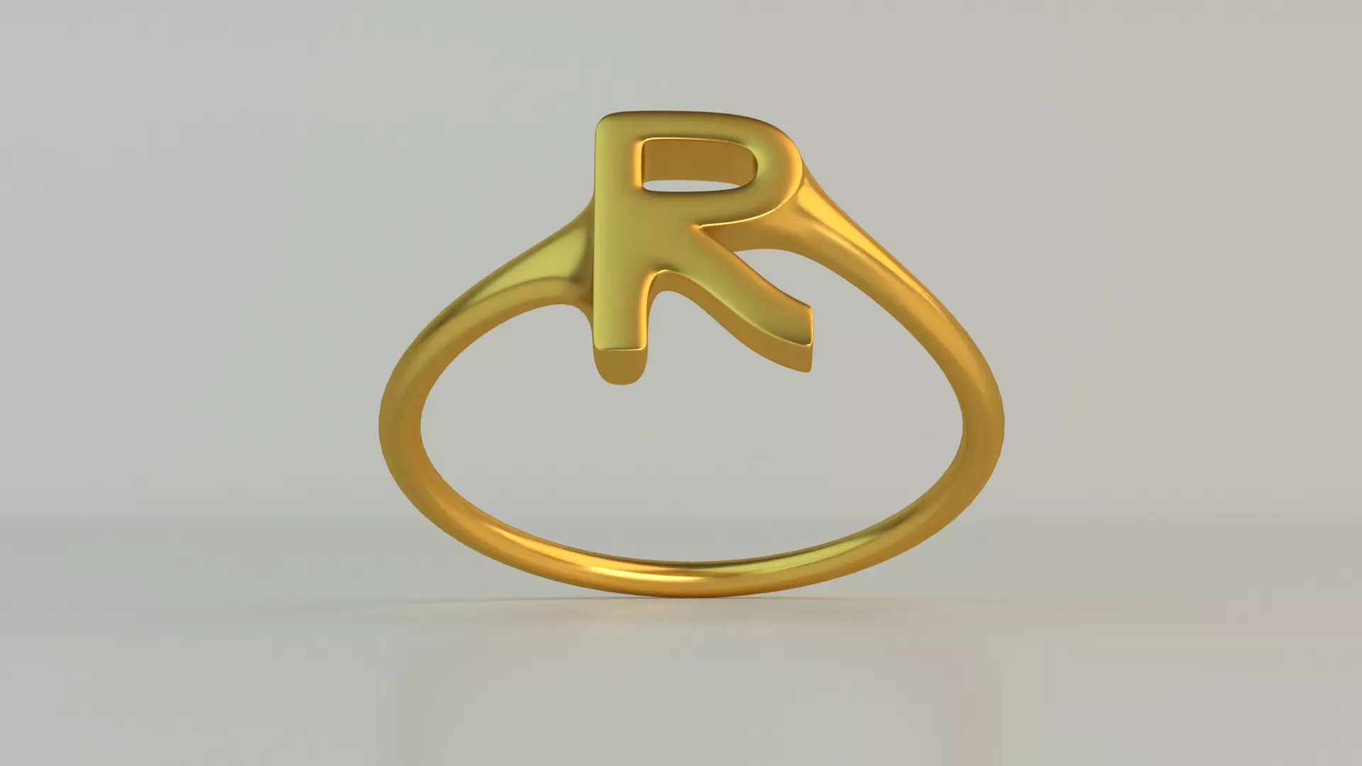 Ring R gold with letter 3D model_0