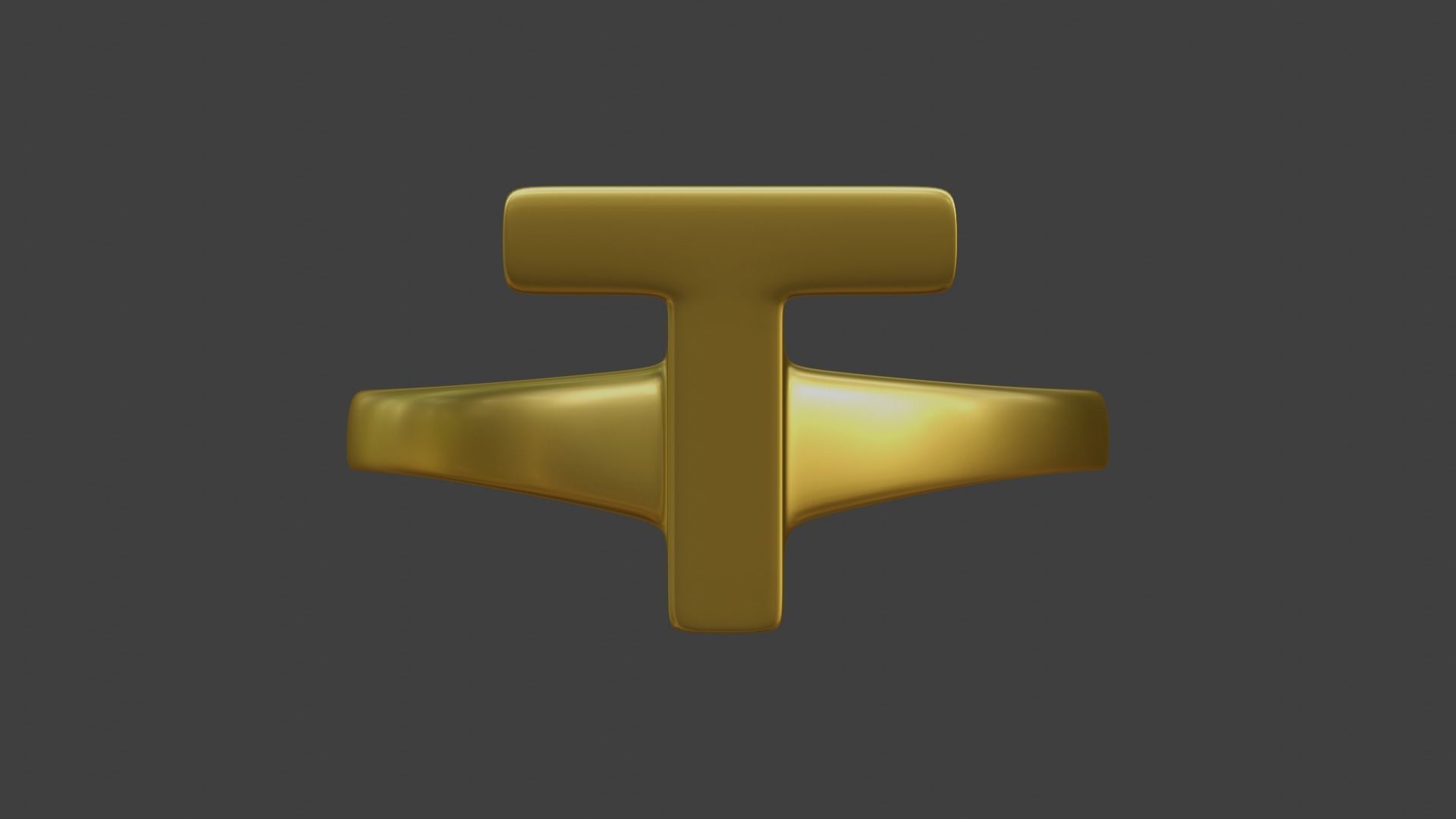 Ring T gold with letter 3D model_1