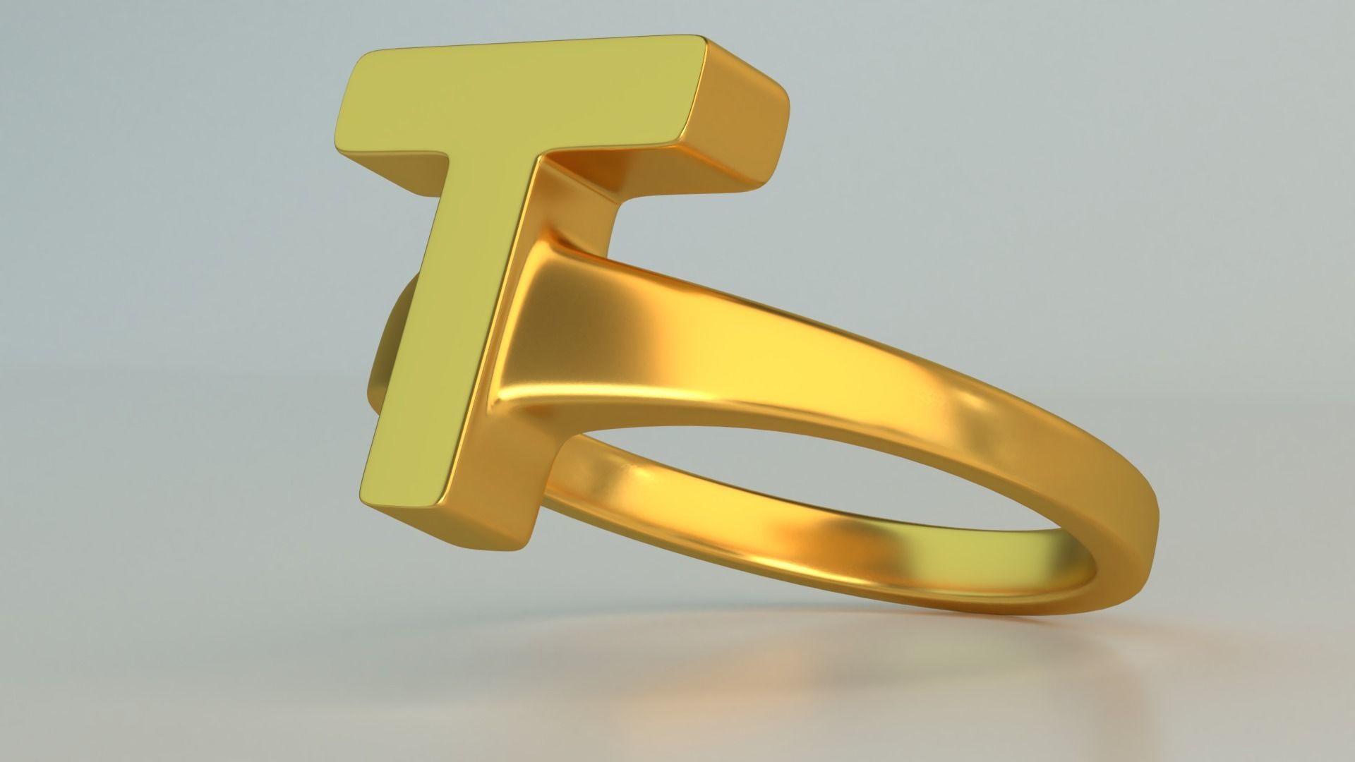 Ring T gold with letter 3D model_2