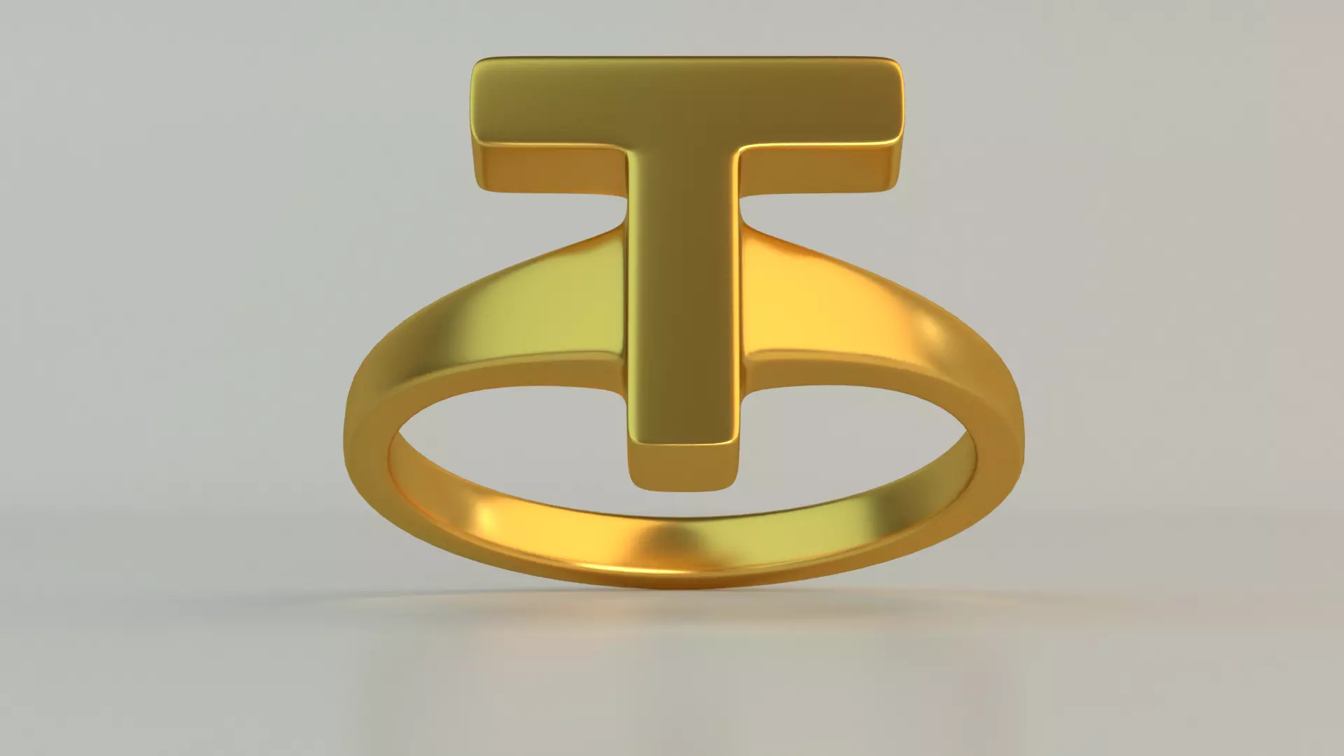Ring T gold with letter 3D model_0