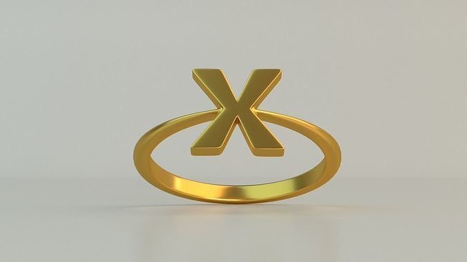 Ring X gold with letter 3D model