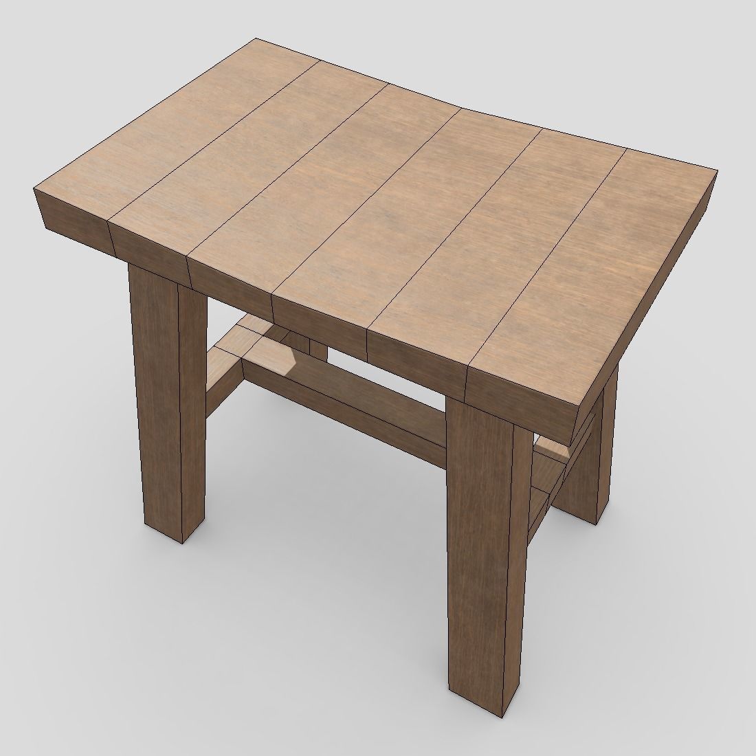 Stool 7 wooden Low-poly 3D model_6