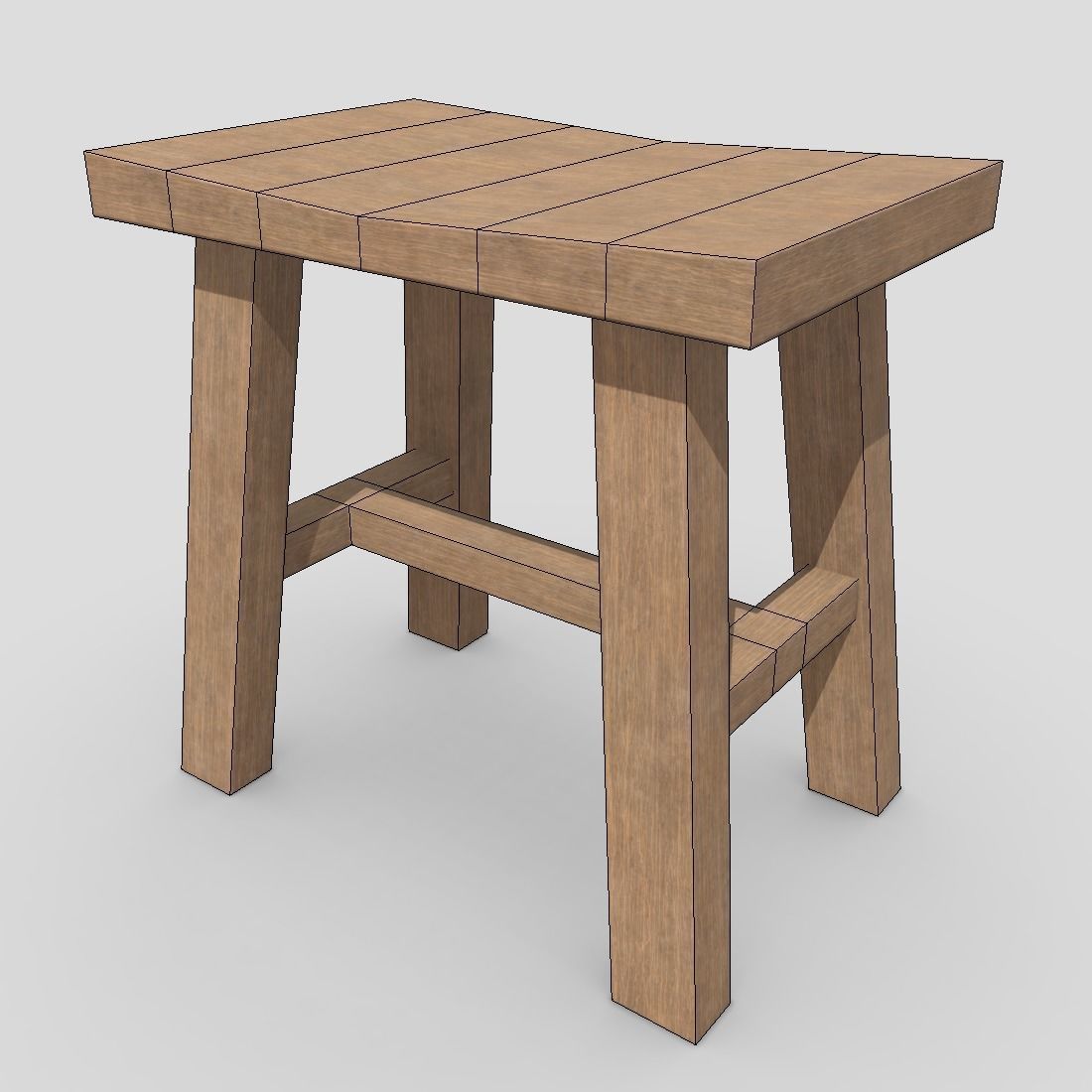 Stool 7 wooden Low-poly 3D model_12