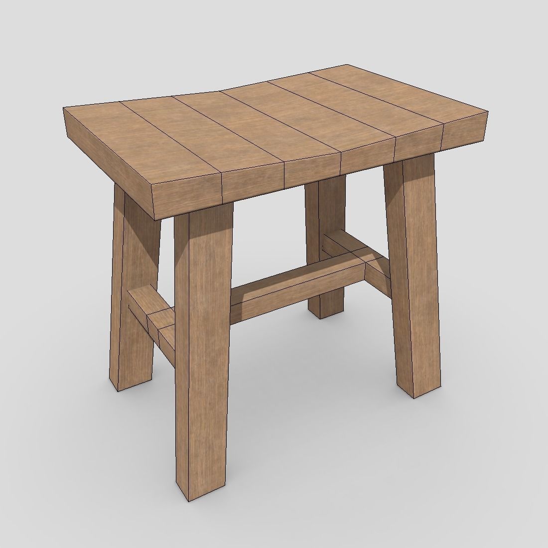 Stool 7 wooden Low-poly 3D model_2