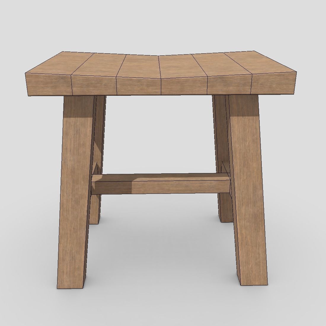 Stool 7 wooden Low-poly 3D model_4