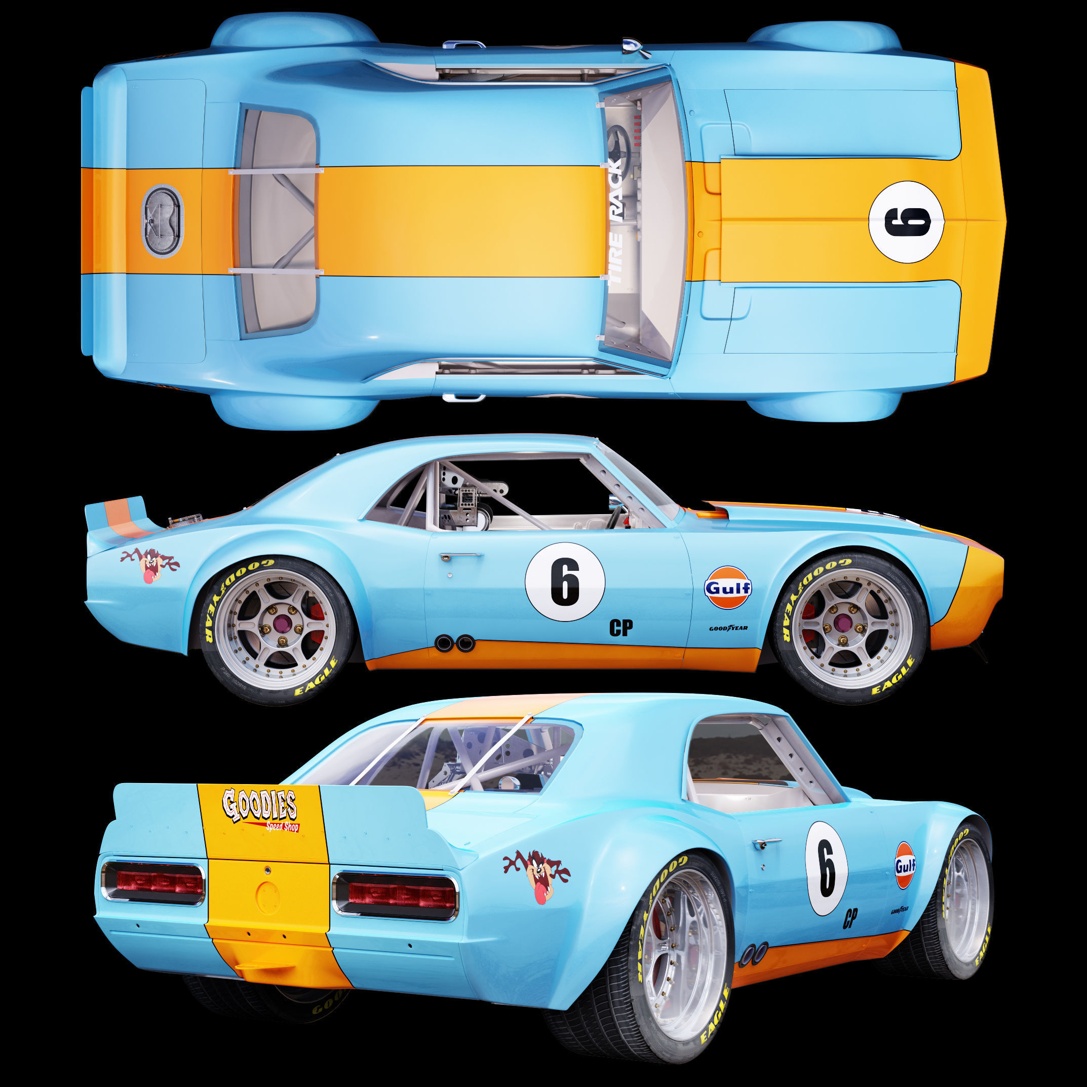 Chevrolet camaro gulf racing 1968 3D model_7