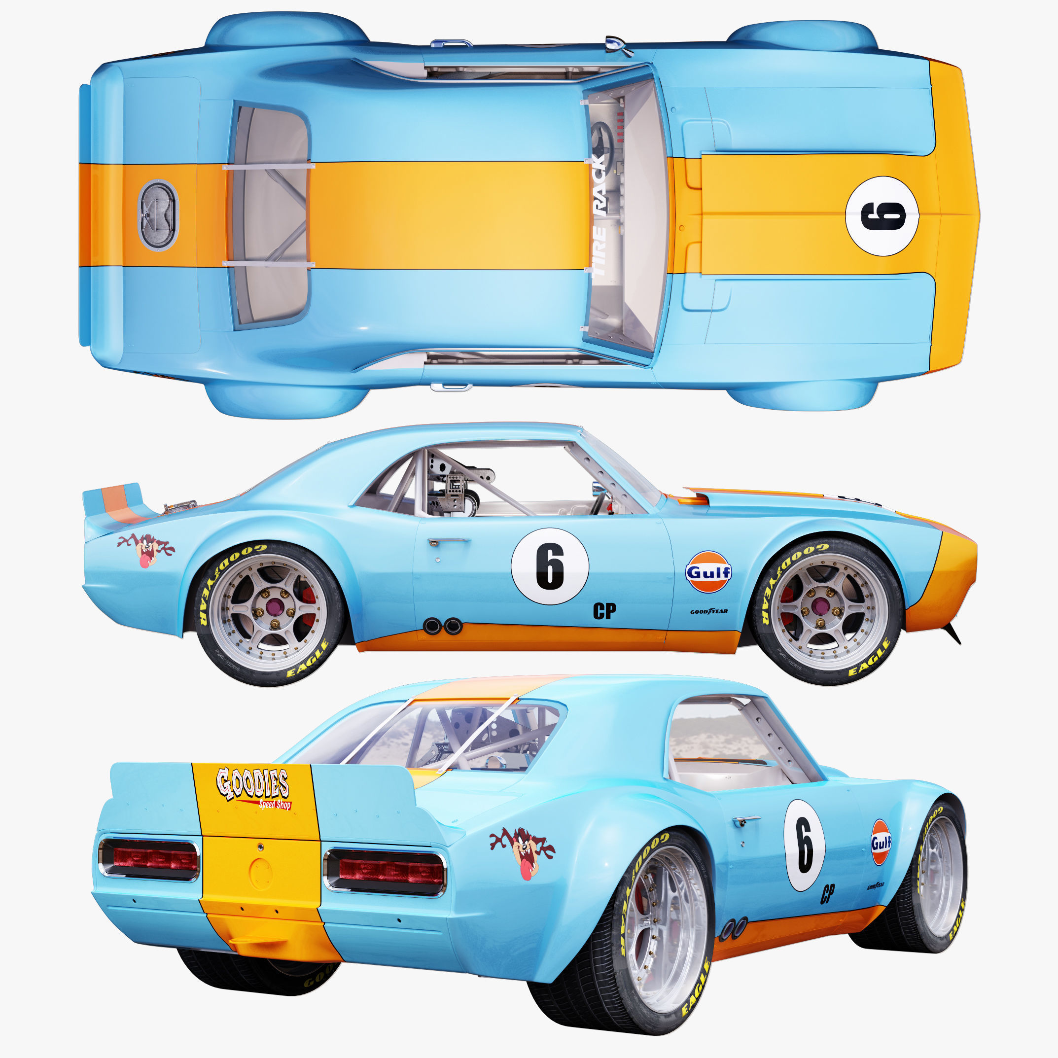 Chevrolet camaro gulf racing 1968 3D model_1
