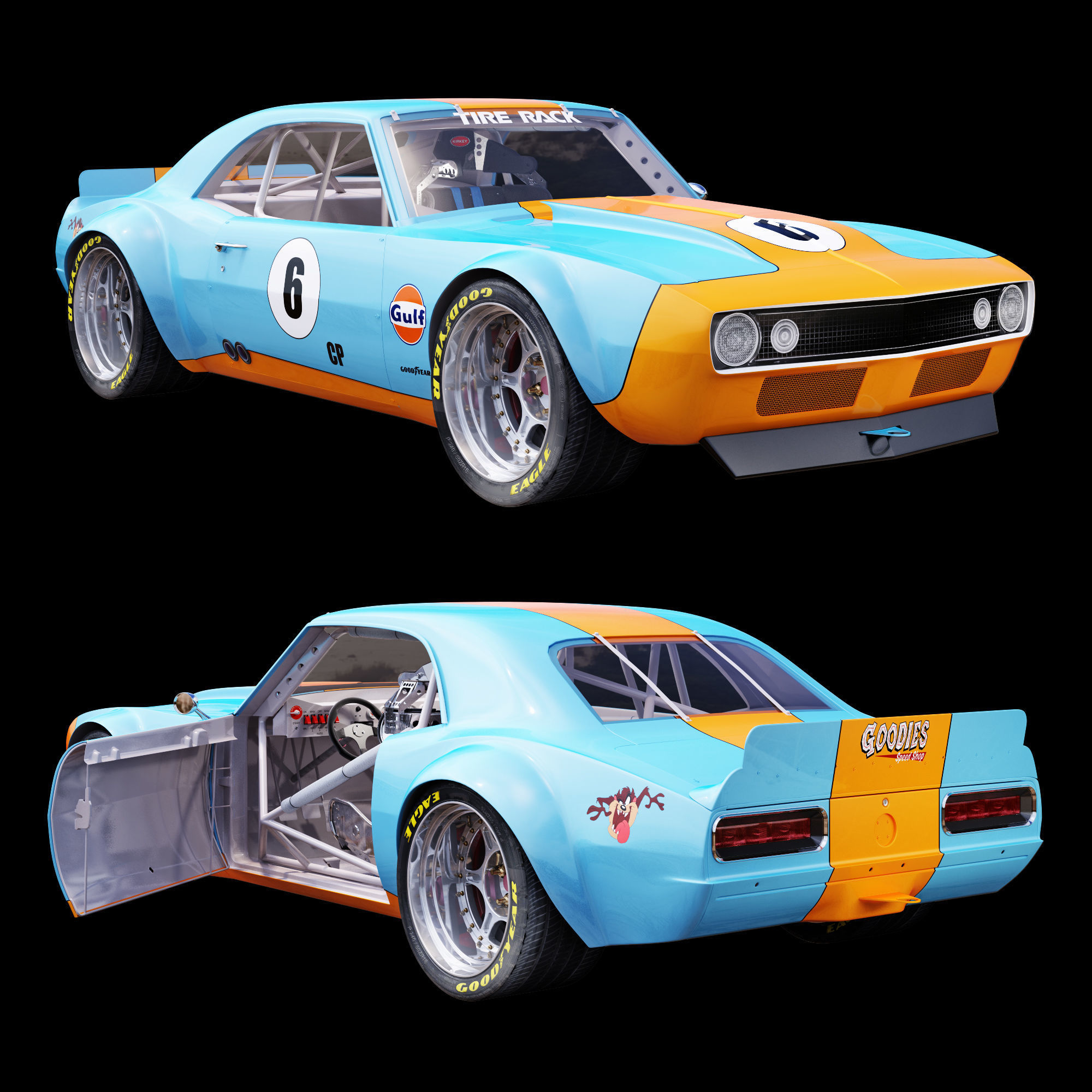 Chevrolet camaro gulf racing 1968 3D model_6