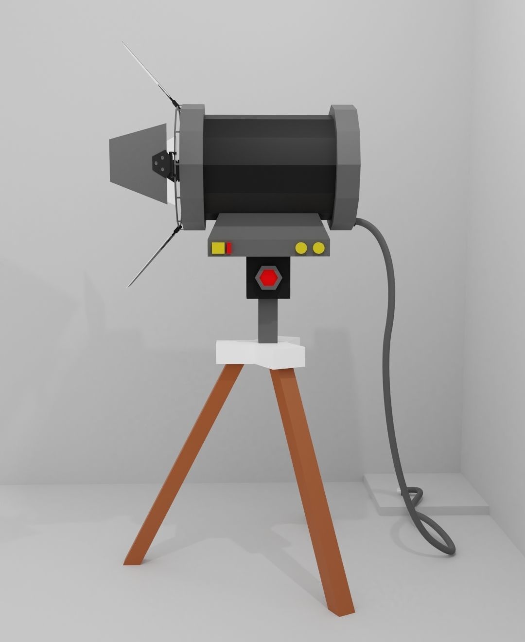 Spotlight Low Poly projector lamp on tripod 3D model_3