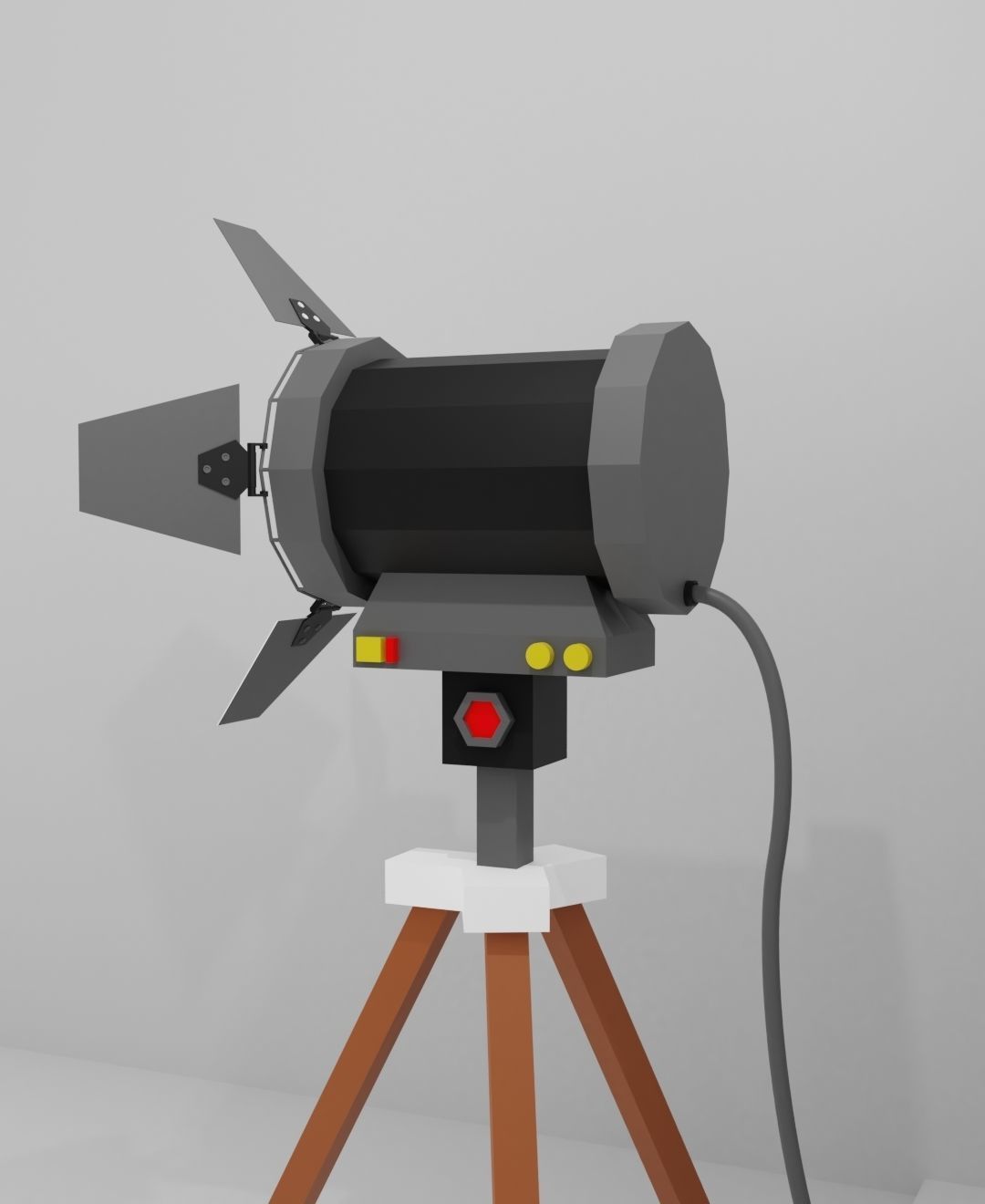 Spotlight Low Poly projector lamp on tripod 3D model_4