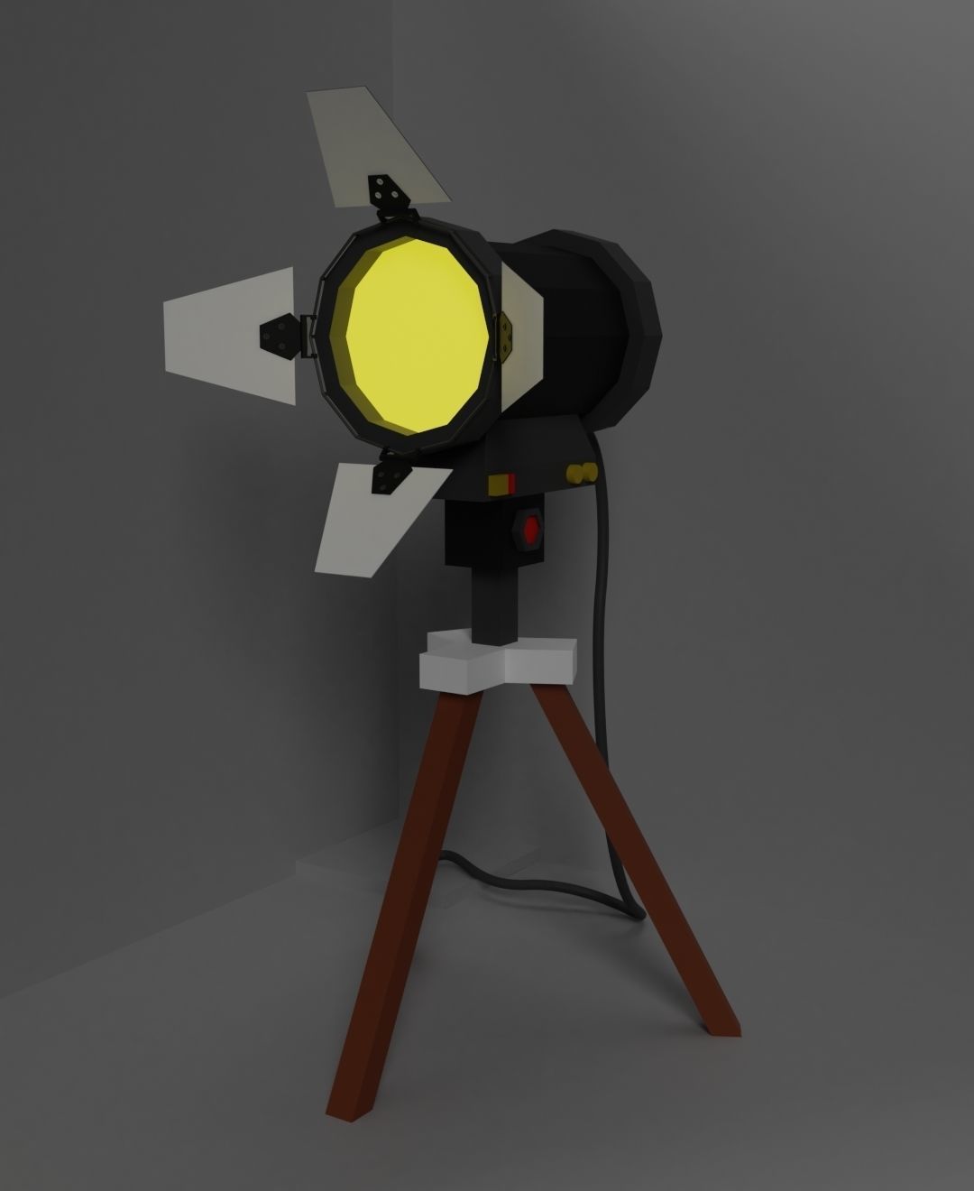 Spotlight Low Poly projector lamp on tripod 3D model_5