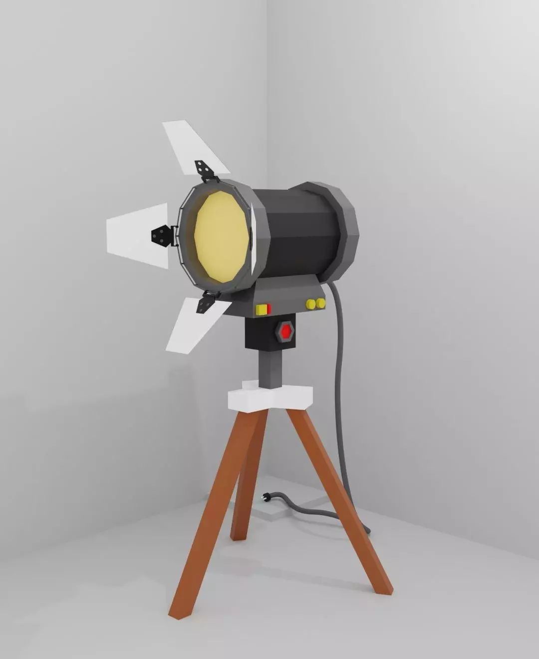 Spotlight Low Poly projector lamp on tripod 3D model_0