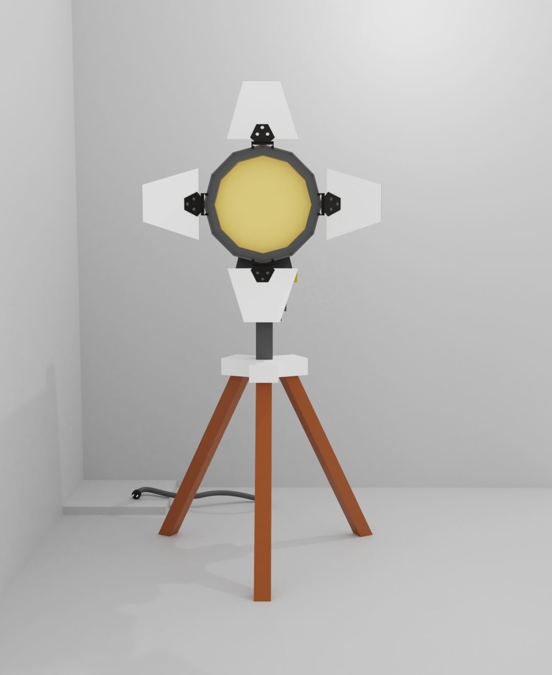 Spotlight Low Poly projector lamp on tripod 3D model_1