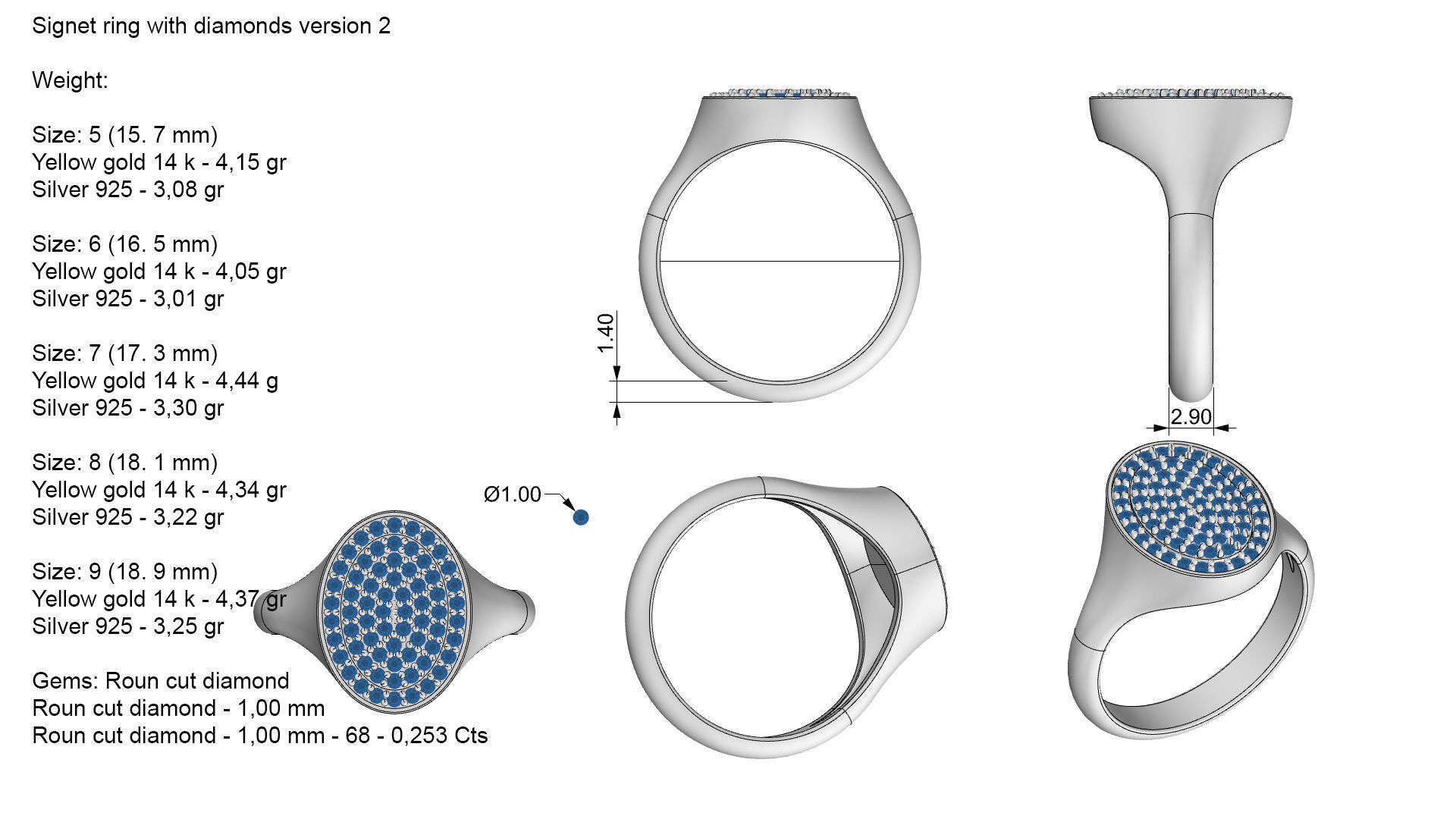 Signet ring with diamonds version 2 3D print model_5