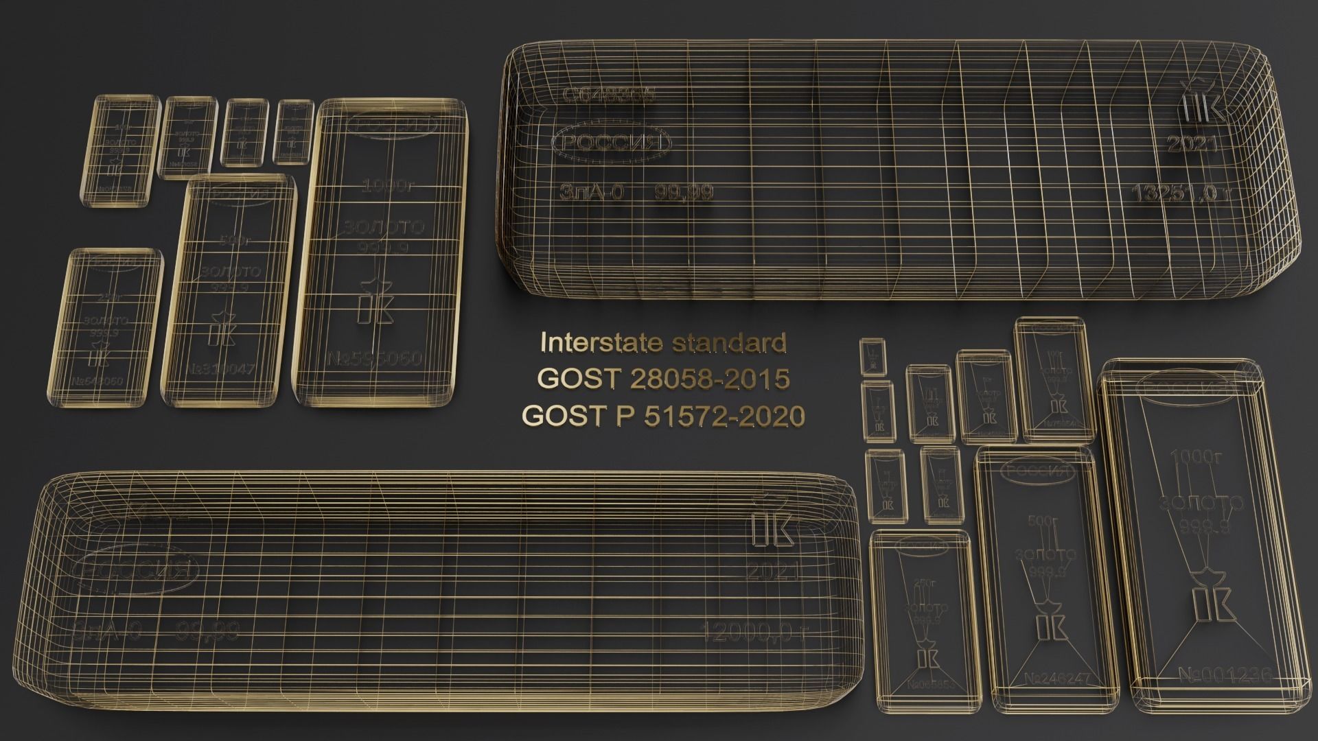 Russian standard gold bars 3D model_20