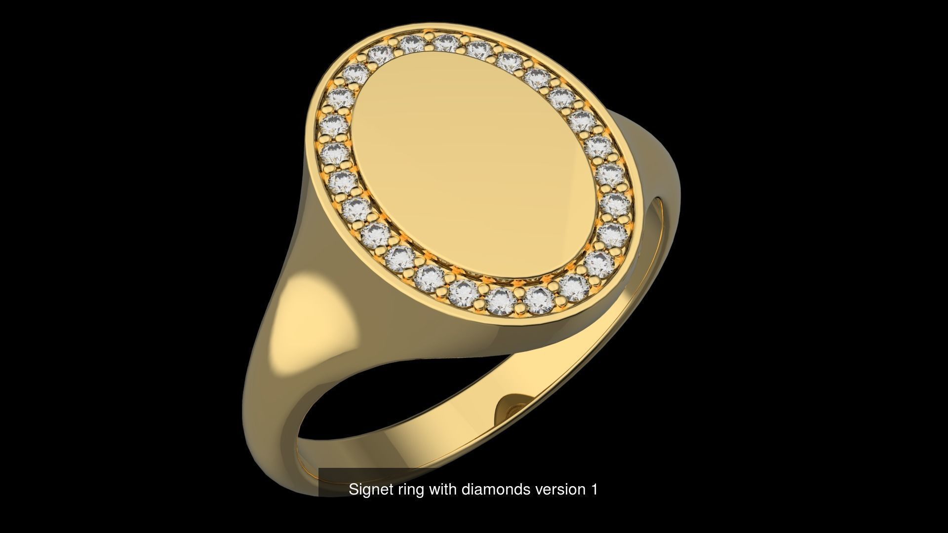 Signet ring with diamonds Five Sizes 3D Model Collection_3