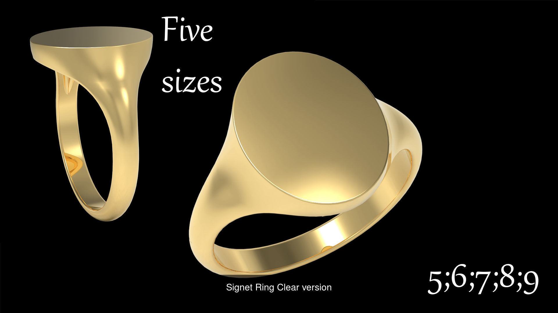 Signet ring with diamonds Five Sizes 3D Model Collection_1