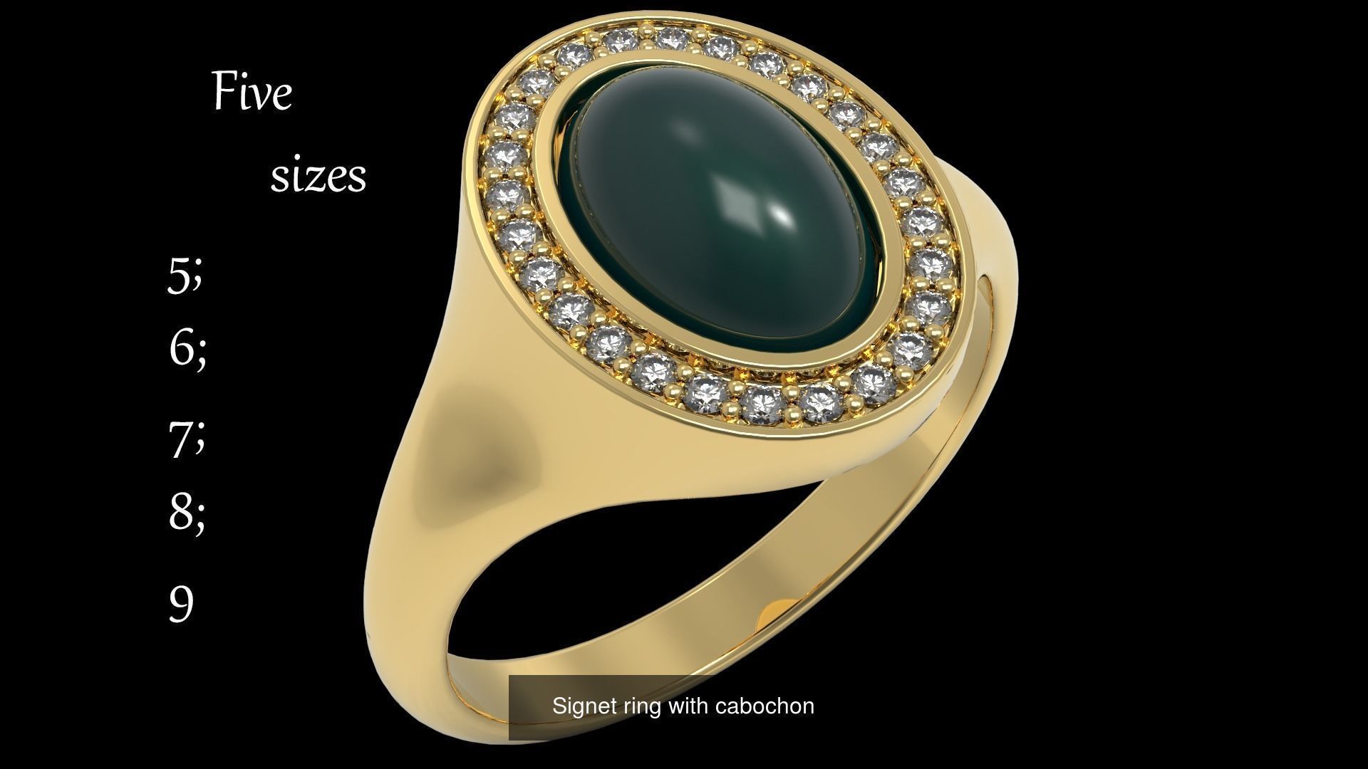 Signet ring with diamonds Five Sizes 3D Model Collection_2