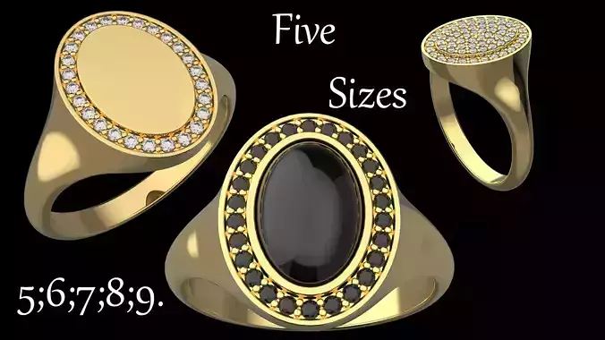 Signet ring with diamonds Five Sizes