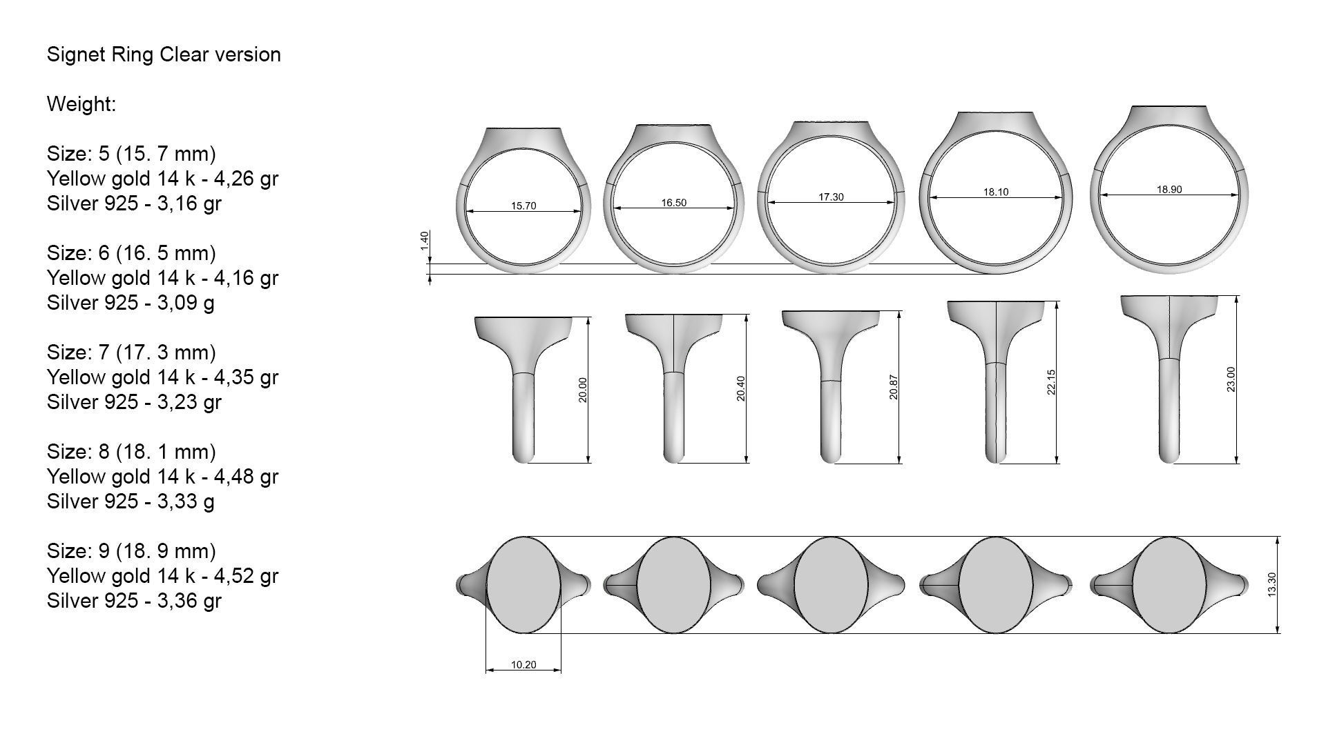 Signet ring with diamonds Five Sizes 3D Model Collection_7