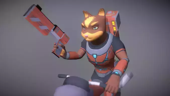 Cat bounty hunter Low-poly 3D model