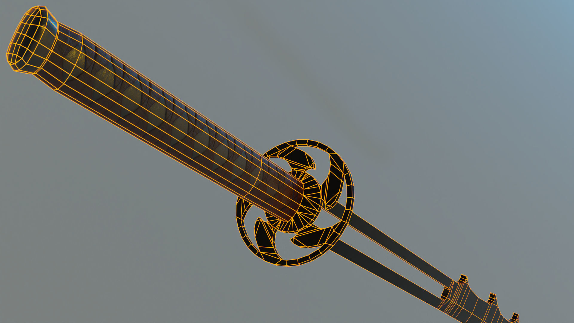 Katana samurai sword Low-poly 3D model_7