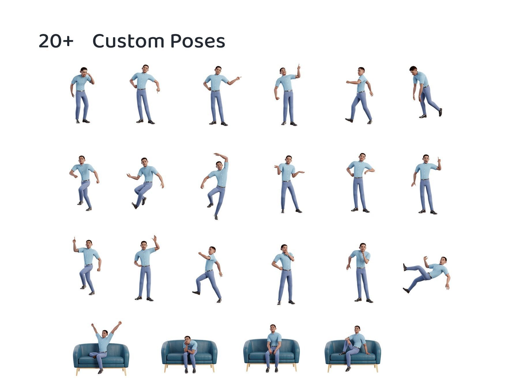 Cartoon Black Man Rigged Blender 3D model_2