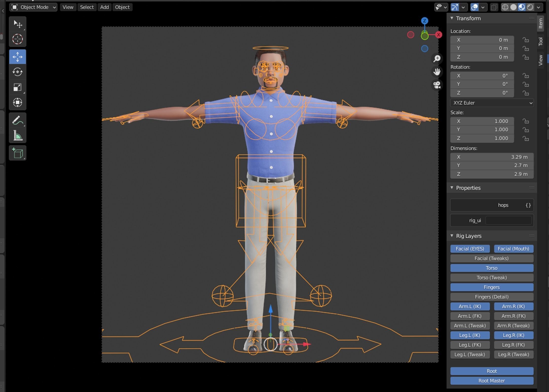 Cartoon Black Man Rigged Blender 3D model_3